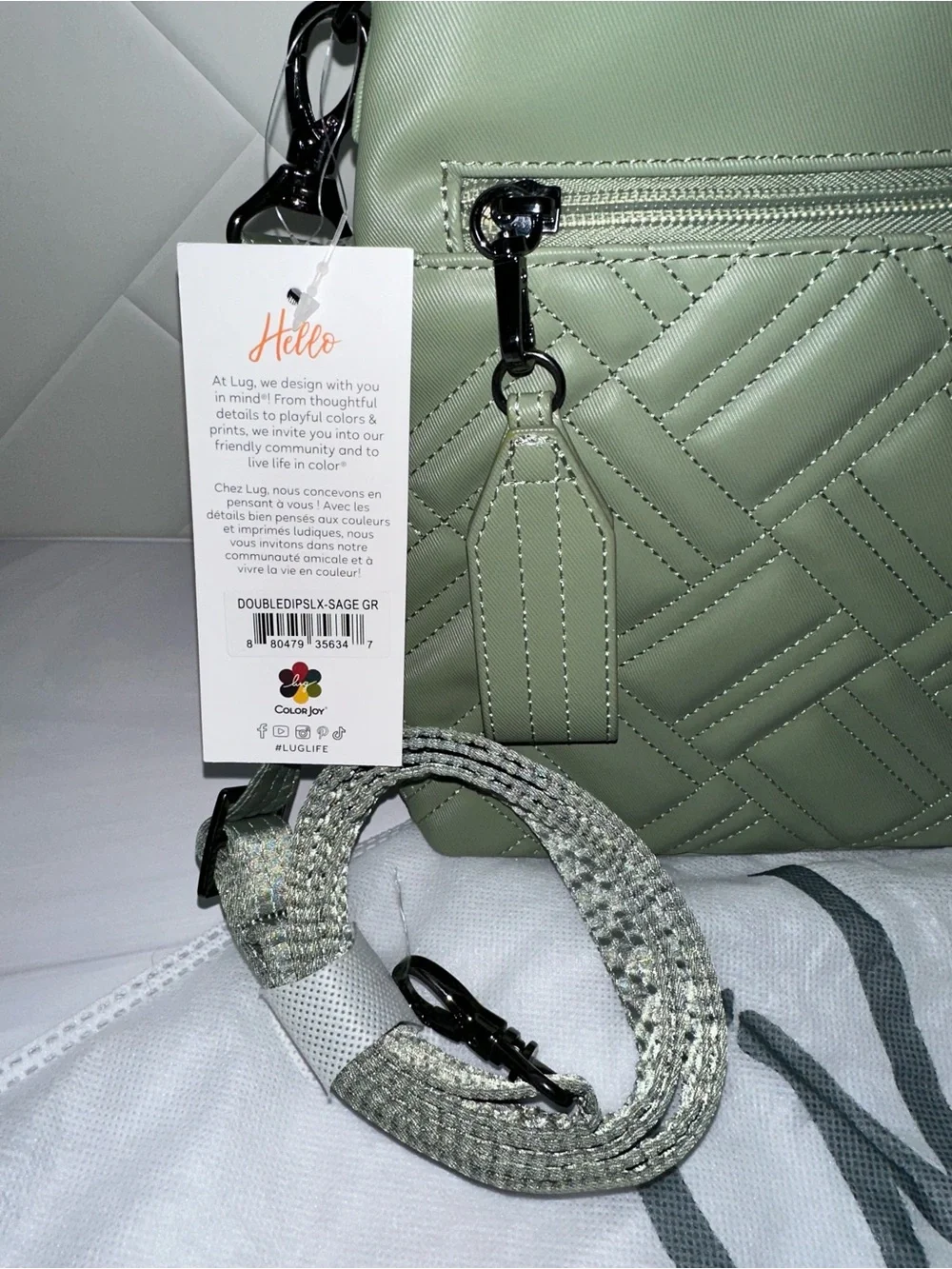 Lug Double Dip Satin Luxe Vegan Leather crossbody Sage Green / New!